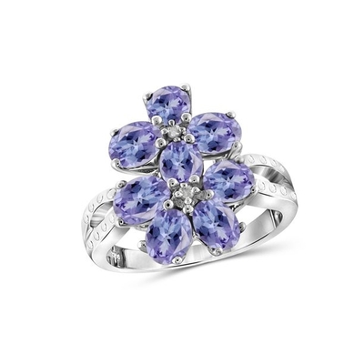 1/2 Carat T.G.W. Tanzanite 14kt Goud over Sterling Silver-5-steen Diamond Engagement Ring