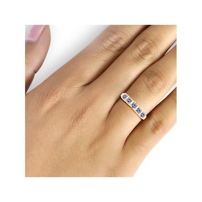 1/2 Carat T.G.W. Tanzanite 14kt Goud over Sterling Silver-5-steen Diamond Engagement Ring