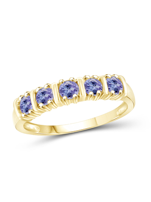 1/2 Carat T.G.W. Tanzanite 14kt Goud over Sterling Silver-5-steen Diamond Engagement Ring