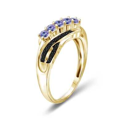 1 karaat Tanzanite en Accent Wit Diamond Sterling Silver Engagement Ring