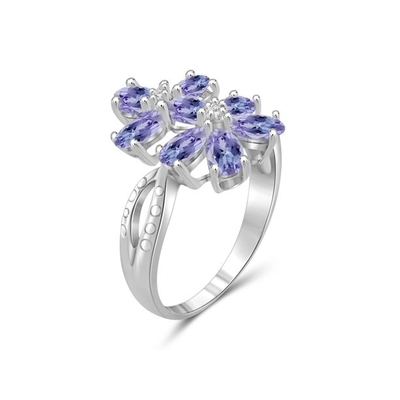 1 karaat Tanzanite en Accent Wit Diamond Sterling Silver Engagement Ring