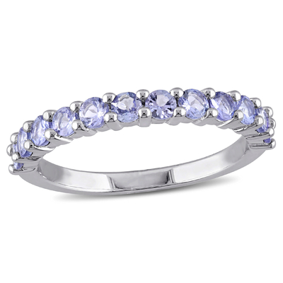 4/5 Carat T.G.W. Tanzanite Sterling Silver Semi-Eternity Engagement Ring van Miabellavrouwen