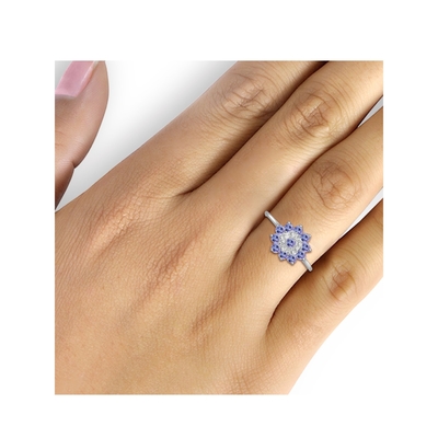 Van het Ontwerpjewelersclub Tanzanite van de takbloem de Ring Sterling Silver Ring Jewelry met Wit Diamond Accent
