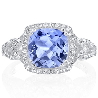 2 ct de Haloring van Tanzanite van de Kussenbesnoeiing in Sterling Silver - Met de hand gemaakte Trouwring