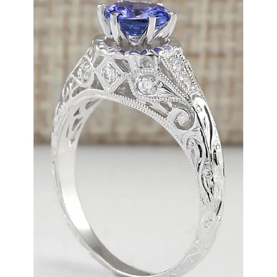 Natuurlijke Gesimuleerde Tanzanite-Ring in de Alternatieve Verlovingsring van Sterling Silver - van Artsy - Met de hand gemaakte Trouwring
