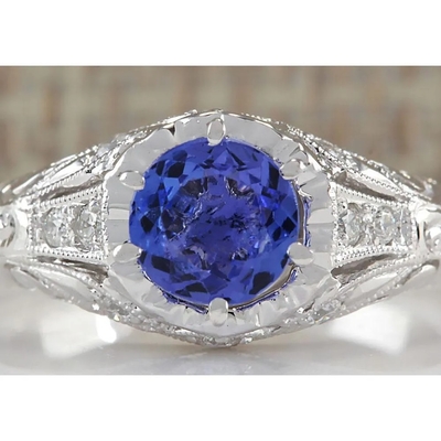 Natuurlijke Gesimuleerde Tanzanite-Ring in de Alternatieve Verlovingsring van Sterling Silver - van Artsy - Met de hand gemaakte Trouwring