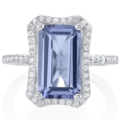 1ct rechthoekige Tanzanite-Achthoekring in Echt Zilveren 18K-Witgoudplateren over Zilver