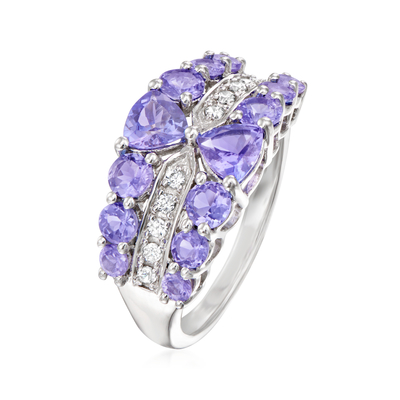 Ross-Simons 2,50 ct. t.w. Tanzanite en .20 ct. t.w. Witte Zircon-Ring in Sterling Silver
