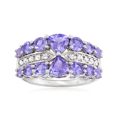 Ross-Simons 2,50 ct. t.w. Tanzanite en .20 ct. t.w. Witte Zircon-Ring in Sterling Silver