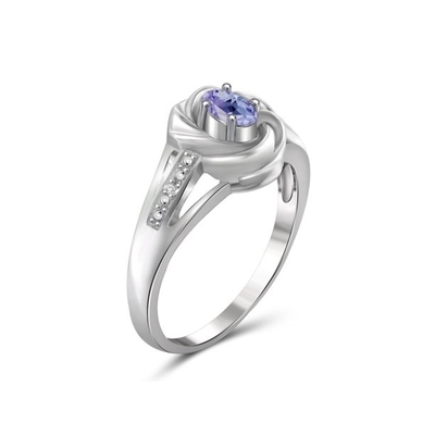 1,25 Karaat 4 Riek Eivormige Natuurlijke Tanzanite en Accent Wit Diamond Sterling Silver Ring