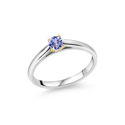 Gem Stone King 0,18 Ct Blauwe Tanzanite 925 Sterling Silver Ring met Gele Gouden de Riekenring van 10K