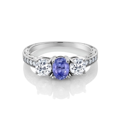 0,25 Karaat Tanzanite met Sterling Silver Ring Jewelry met Wit Diamond Accent