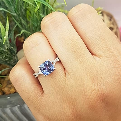 1,5 van de Overeenkomstenring in 18K van Karaat Natuurlijk Tanzanite het Witgoudplateren over Zilver