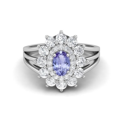 De Ring Sterling Silver Ring Jewelry van JewelersClub Tanzanite van het bloemontwerp met Wit Diamond Accent