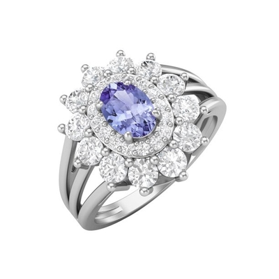 6.02 CTW het Natuurlijke Blauwe Stevige Witgoud van Tanzanite en van Diamond Ring 18K