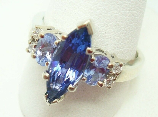 10K de gouden Echte Natuurlijke Tanzanite Ring van Marquise 1.68ct met Diamanten 