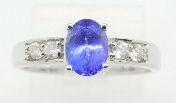 14k Ring van witgoud de Ovale Echte Natuurlijke Tanzanite met Diamanten