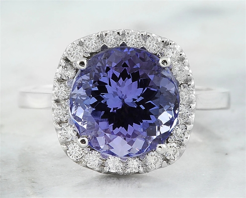 6.02 CTW het Natuurlijke Blauwe Stevige Witgoud van Tanzanite en van Diamond Ring 18K