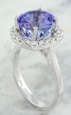 6.02 CTW het Natuurlijke Blauwe Stevige Witgoud van Tanzanite en van Diamond Ring 18K