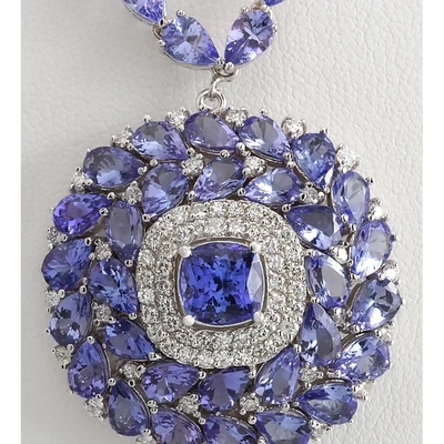 13.80 CTW het Natuurlijke Witgoud van Tanzanite en van Diamond Necklace In 14K