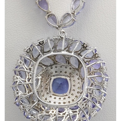 13.80 CTW het Natuurlijke Witgoud van Tanzanite en van Diamond Necklace In 14K