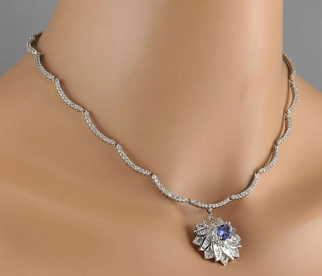 13.80 CTW het Natuurlijke Witgoud van Tanzanite en van Diamond Necklace In 14K