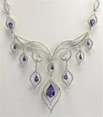 13.80 CTW het Natuurlijke Witgoud van Tanzanite en van Diamond Necklace In 14K