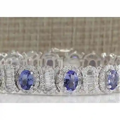 24.70 CTW het Natuurlijke Stevige Witgoud van Tanzanite en van Diamond Bracelet In 14K