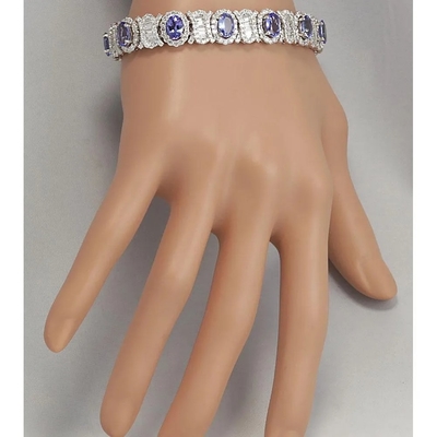 24.70 CTW het Natuurlijke Stevige Witgoud van Tanzanite en van Diamond Bracelet In 14K