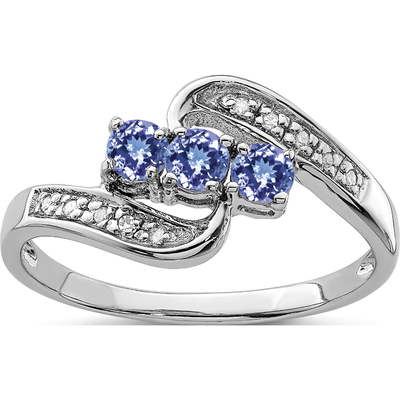 Met 925 Sterling Silver Rhodium Tanzanite &amp; Diam.Engagement-Ring