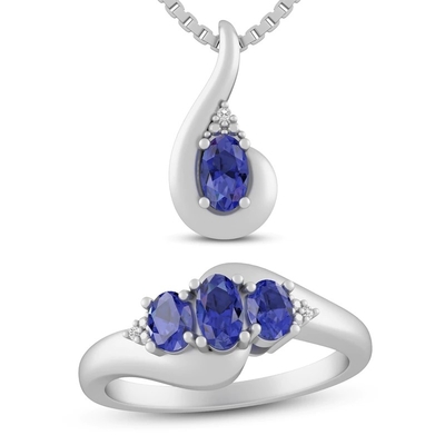 3,12 Karaat Echte Tanzanite en Witte Topaas 3 Stukhalsband 925 Sterling Silver