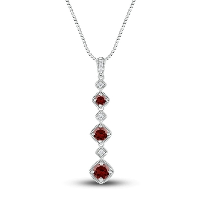 Natuurlijk Garnet Necklace 1/20 ct tw Diamanten met 925 Sterling Silver