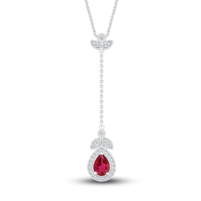 Natuurlijk Garnet Necklace 1/20 ct tw Diamanten met 925 Sterling Silver