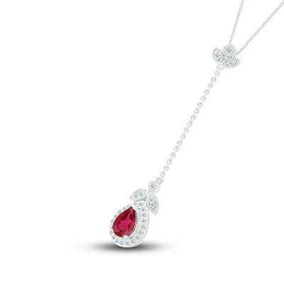 Natuurlijk Garnet Necklace 1/20 ct tw Diamanten met 925 Sterling Silver