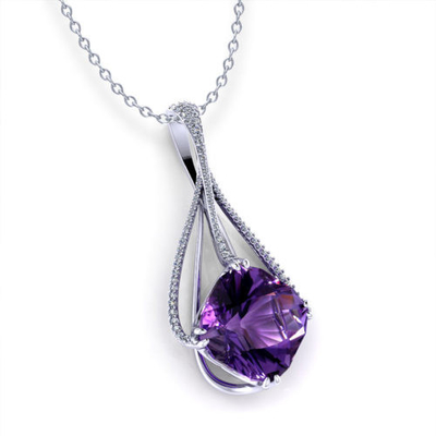 Violetkleurige Diahalsband, Violetkleurige Diahalsband (14k-Witgoud, 19x19mm Amethist, Diamanten .82cttw
