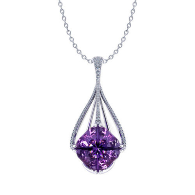 Violetkleurige Diahalsband, Violetkleurige Diahalsband (14k-Witgoud, 19x19mm Amethist, Diamanten .82cttw