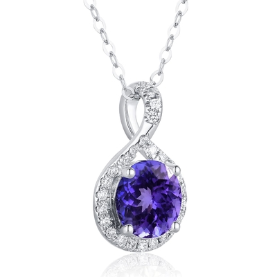 Violetkleurige Diahalsband, Violetkleurige Diahalsband (14k-Witgoud, 19x19mm Amethist, Diamanten .82cttw