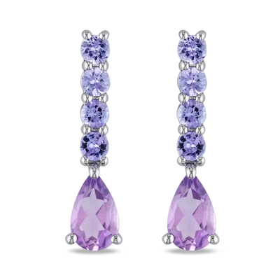 2.46 ct. t.w. Amethist en 1/10 ct. t.w. Diamond Leverback Earrings in Sterling Silver