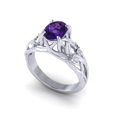 Violetkleurige Filigraanring    Lichtjes Stenen met 4K-Witgoud, Amethist .20cttw