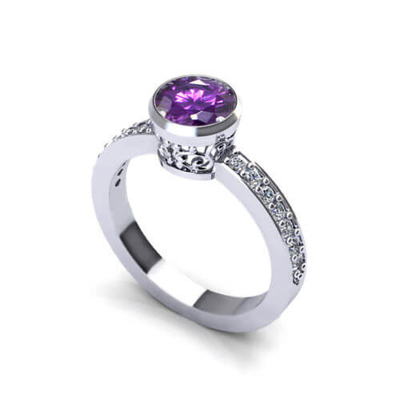 Violetkleurige Filigraanring    Lichtjes Stenen met 4K-Witgoud, Amethist .20cttw