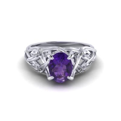 Violetkleurige Filigraanring    Lichtjes Stenen met 4K-Witgoud, Amethist .20cttw