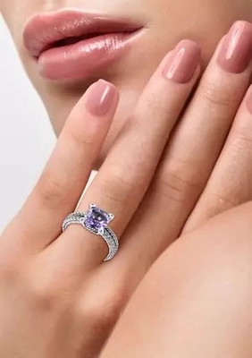 Amethist en Witte Sapphire Cable Ring With 925 Sterling Silver