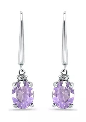 2.46 ct. t.w. Amethist en 1/10 ct. t.w. Diamond Leverback Earrings in Sterling Silver