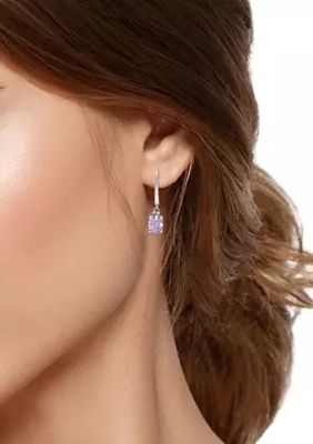 2.46 ct. t.w. Amethist en 1/10 ct. t.w. Diamond Leverback Earrings in Sterling Silver