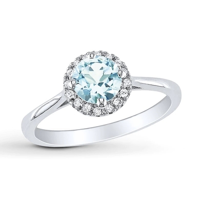 Aquamarijnring 1/15 ct tw Diamanten Sterling Silver For Women