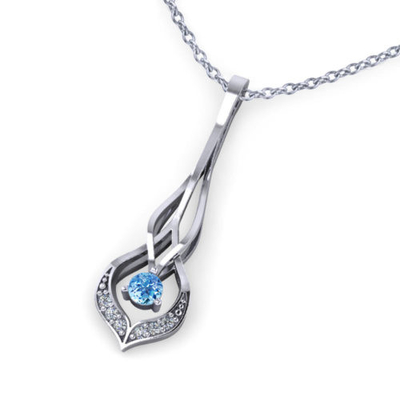 Aquamarijn Diamond Necklace (14k-witgoud, aquamarijn 6x9mm van de perenvorm, diamanten .10cttw.)