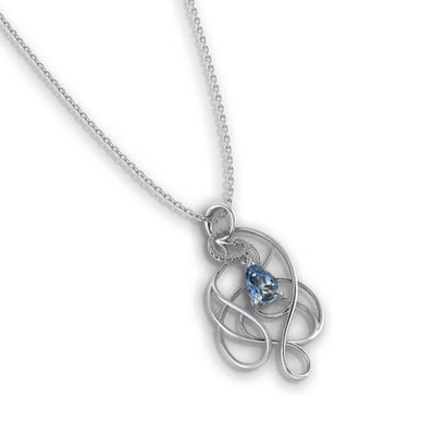 Aquamarijn Diamond Necklace (14k-witgoud, aquamarijn 6x9mm van de perenvorm, diamanten .10cttw.)