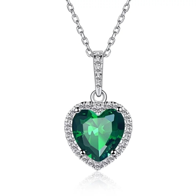 Elegante Zilveren 925 Sterling Silver Heart Pendant Necklace Gesimuleerd Emerald Birthstone Necklace