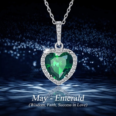 Elegante Zilveren 925 Sterling Silver Heart Pendant Necklace Gesimuleerd Emerald Birthstone Necklace