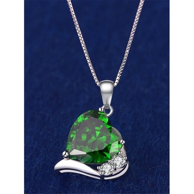 De de Besnoeiingshalfedelsteen van het 6,06 Karaattcw Hart leidde tot Smaragdgroene 925 Sterling Silver Necklace Pendant met vrije Ketting 18
